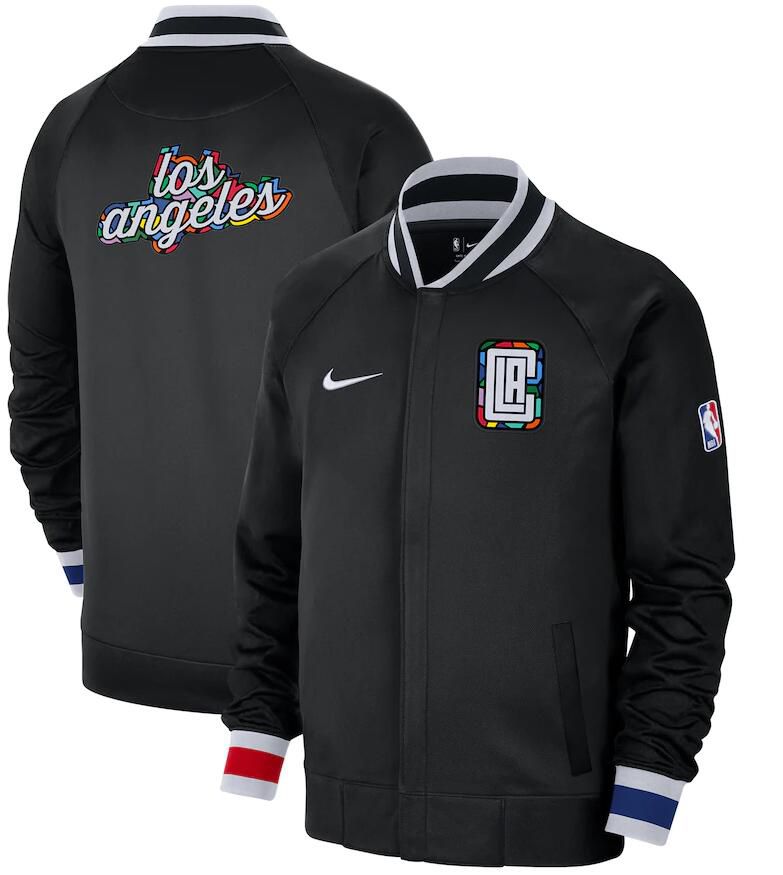 Men Los Angeles Clippers Black Nike City Edition Full Zip Jacket 2023 NBA Jersey->->